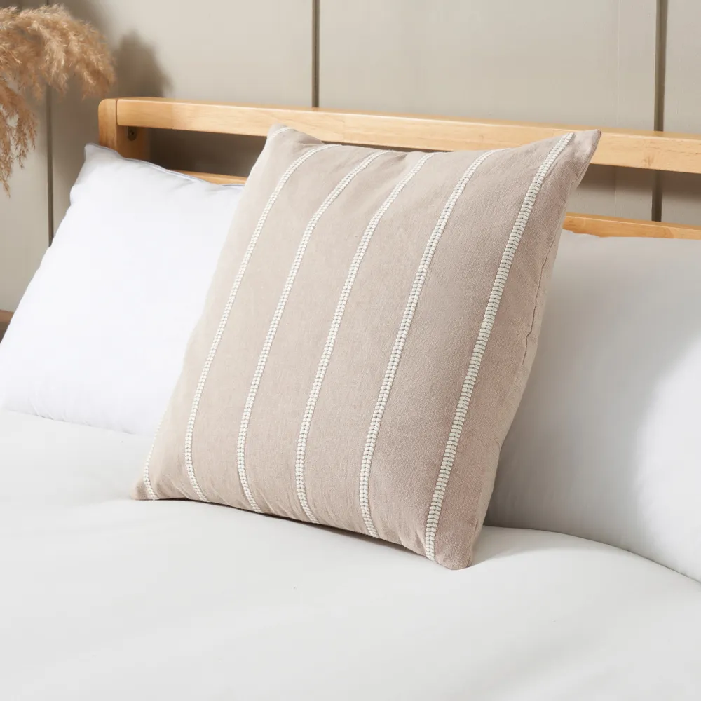 Embroidered Stripe Cushion, Natural
