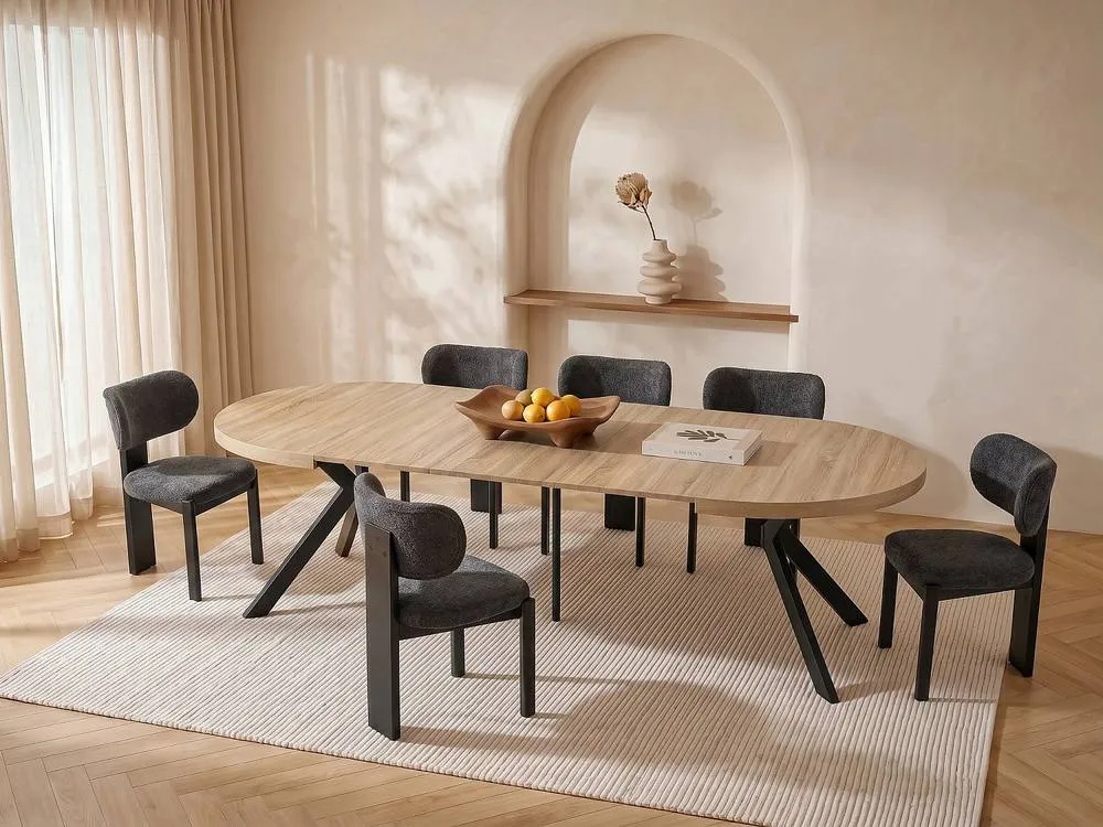 Vente-unique 6 - 12 Seater Extendable Dining Table In MDF & Steel - Light Natural in Light Oak 3
