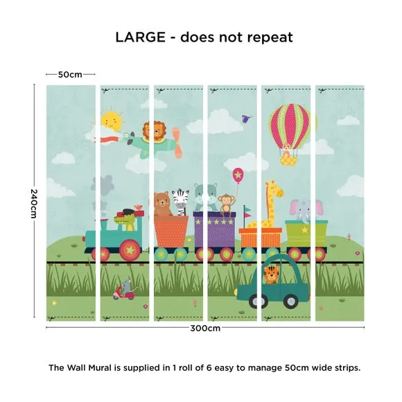 Kids Animal Party Train Wall Mural 4