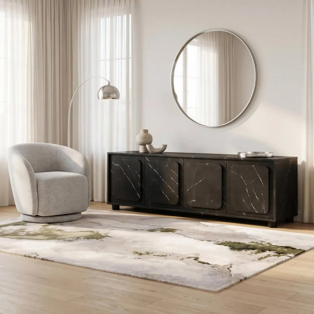 FurnitureboxUK Selene Marble Effect 4 Door Storage TV Stand in Black 3
