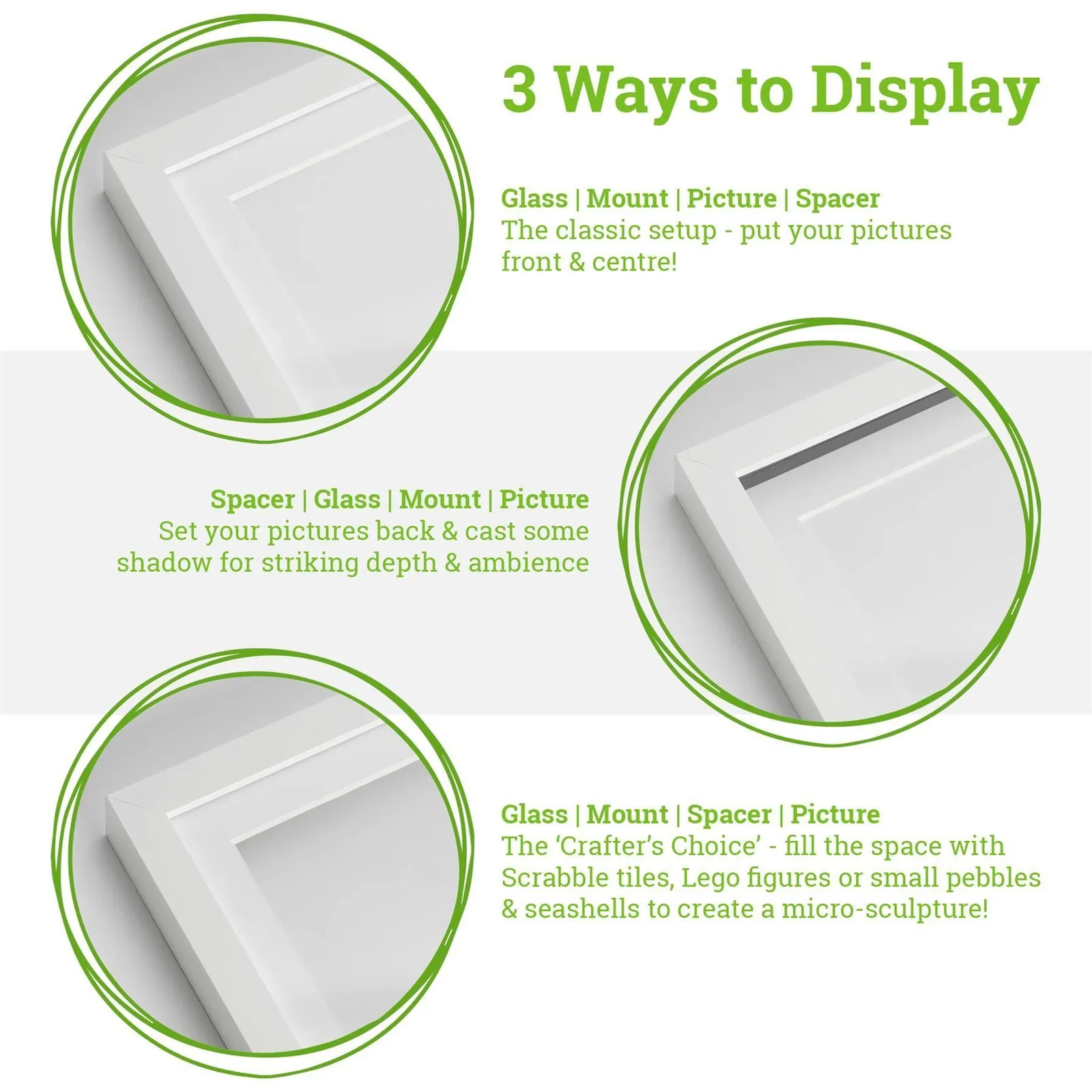Nicola Spring 3D Deep Box Photo Frames - 6 x 6" with 2 x 2" Mount - White Mount - Pack of 2 in Black 3