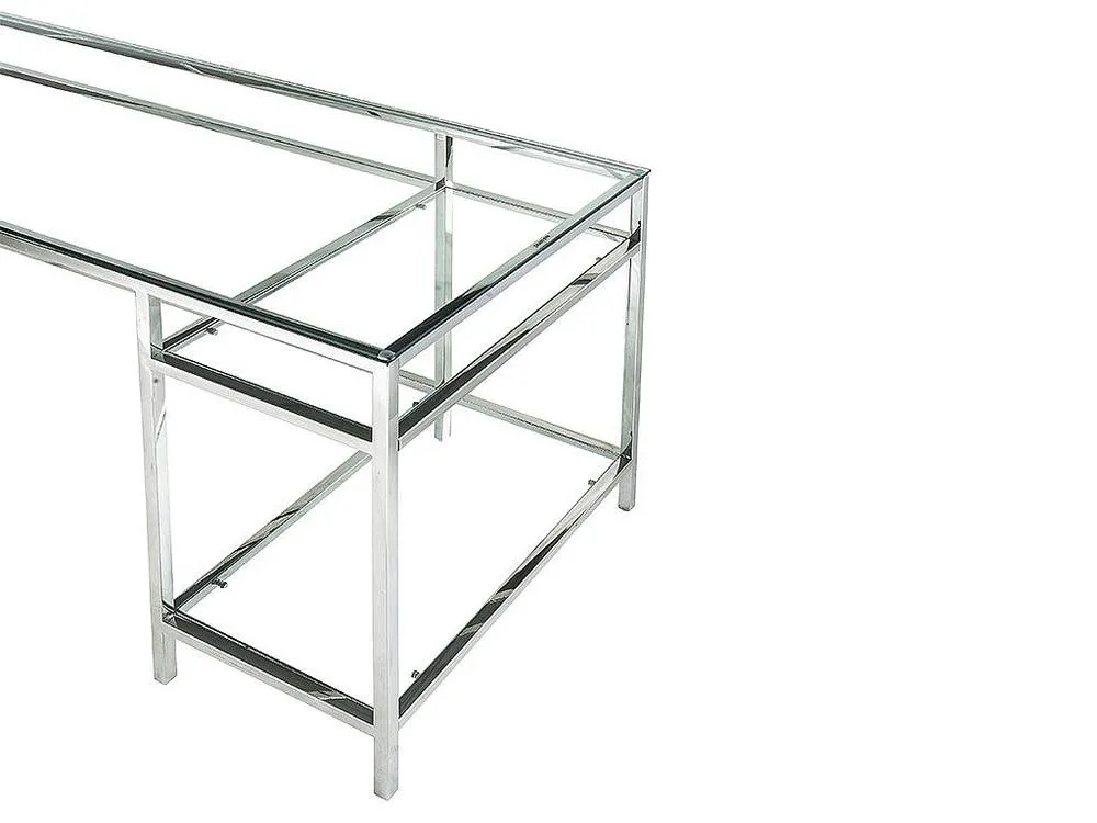 Vente-unique Desk With 2 Shelves - Toughened Glass & Steel - Silver - TIZIO in Clear 6