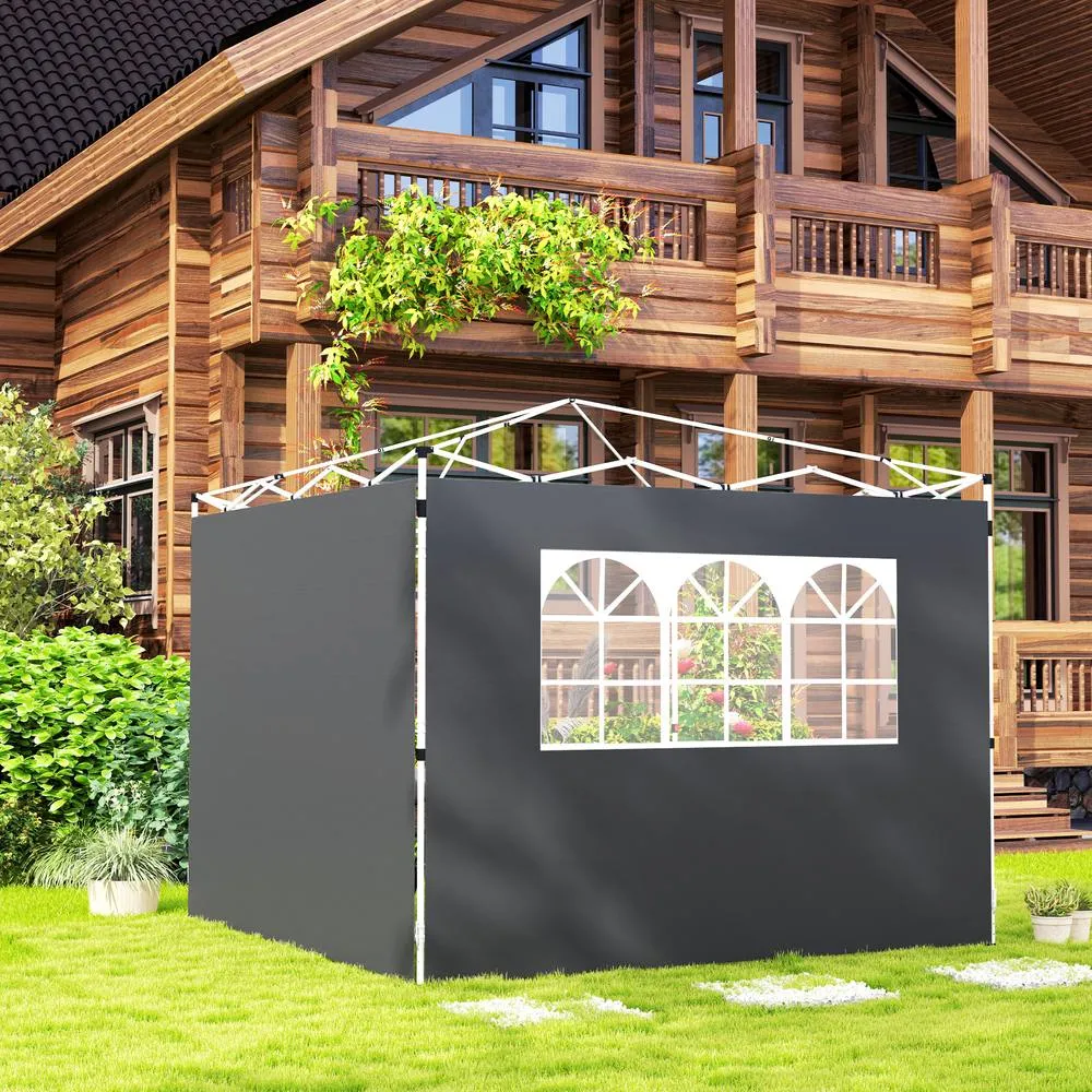 OUTSUNNY Gazebo Replacement Exchangeable Wall Panels w/ Window, Dark Grey