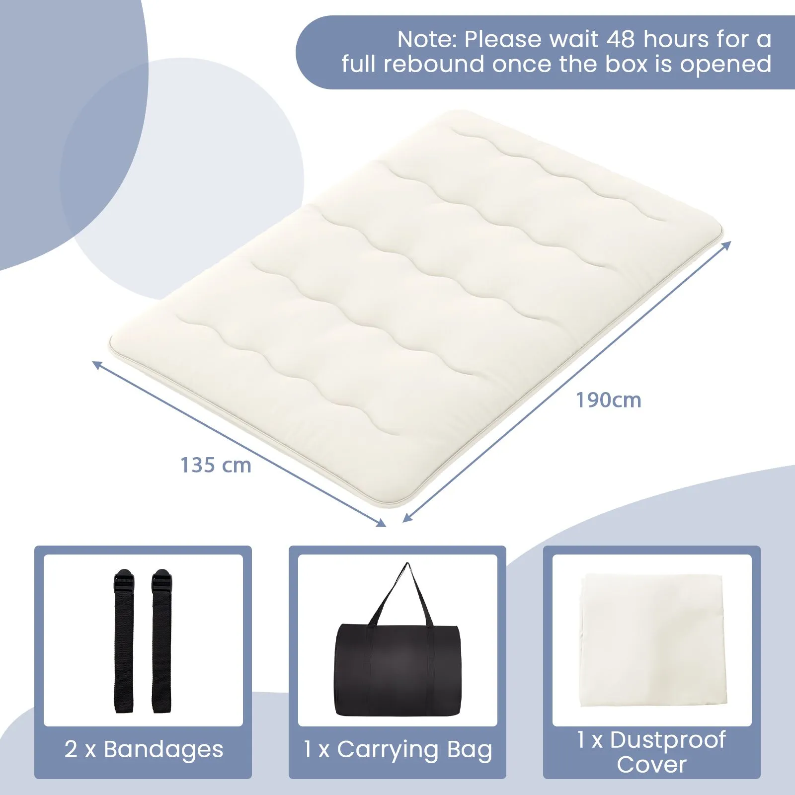Costway Foldable Tatami Mat Floor Futon Mattress Roll up Sleeping Pad with Washable Cover, Small Double/Double/King Size in Beige 2