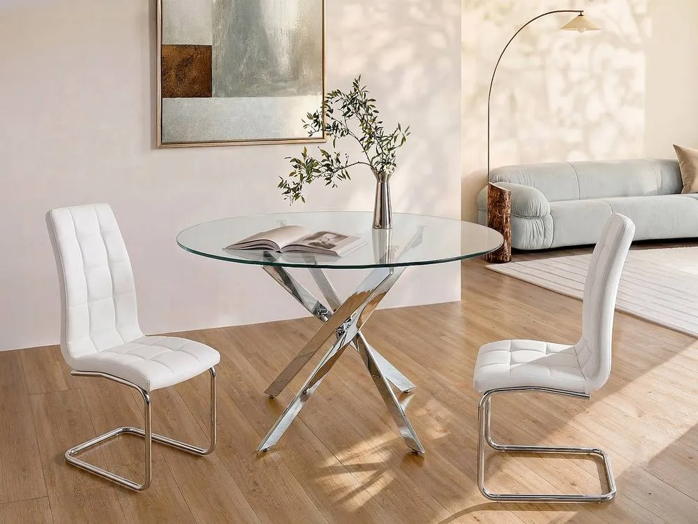 Vente-unique 4-Seater Round Dining Table - Tempered Glass & Chromed Metal in Clear 3