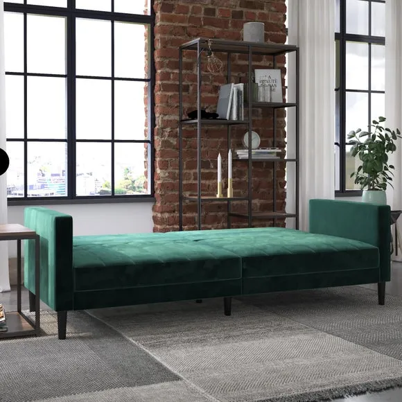 Liam Velvet Clic Clac Green Double Sofa Bed 2