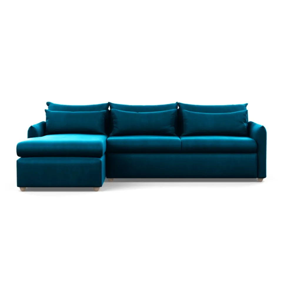 Heal's Pillow Large Left Hand Corner Chaise Velvet Teal Natural Feet