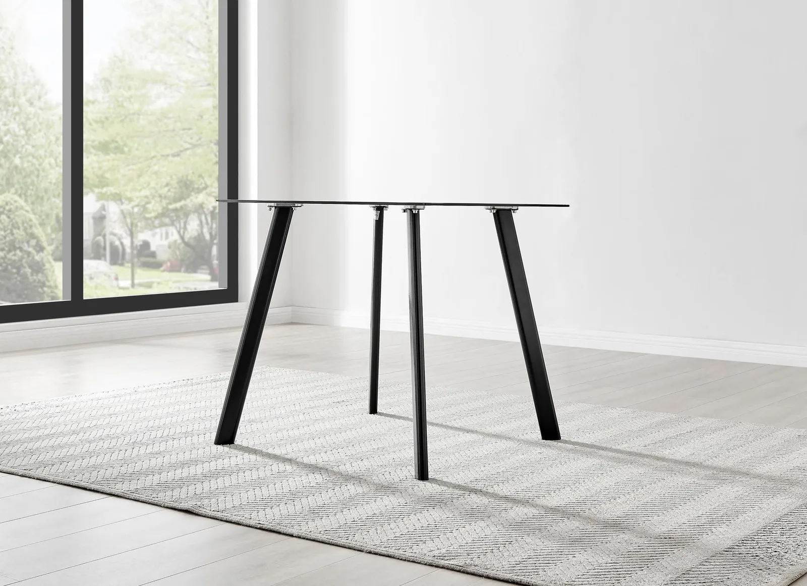 FurnitureboxUK Seattle 80cm 4-Seater Square Space Saving Glass Dining Table With Metal Legs in Black 6