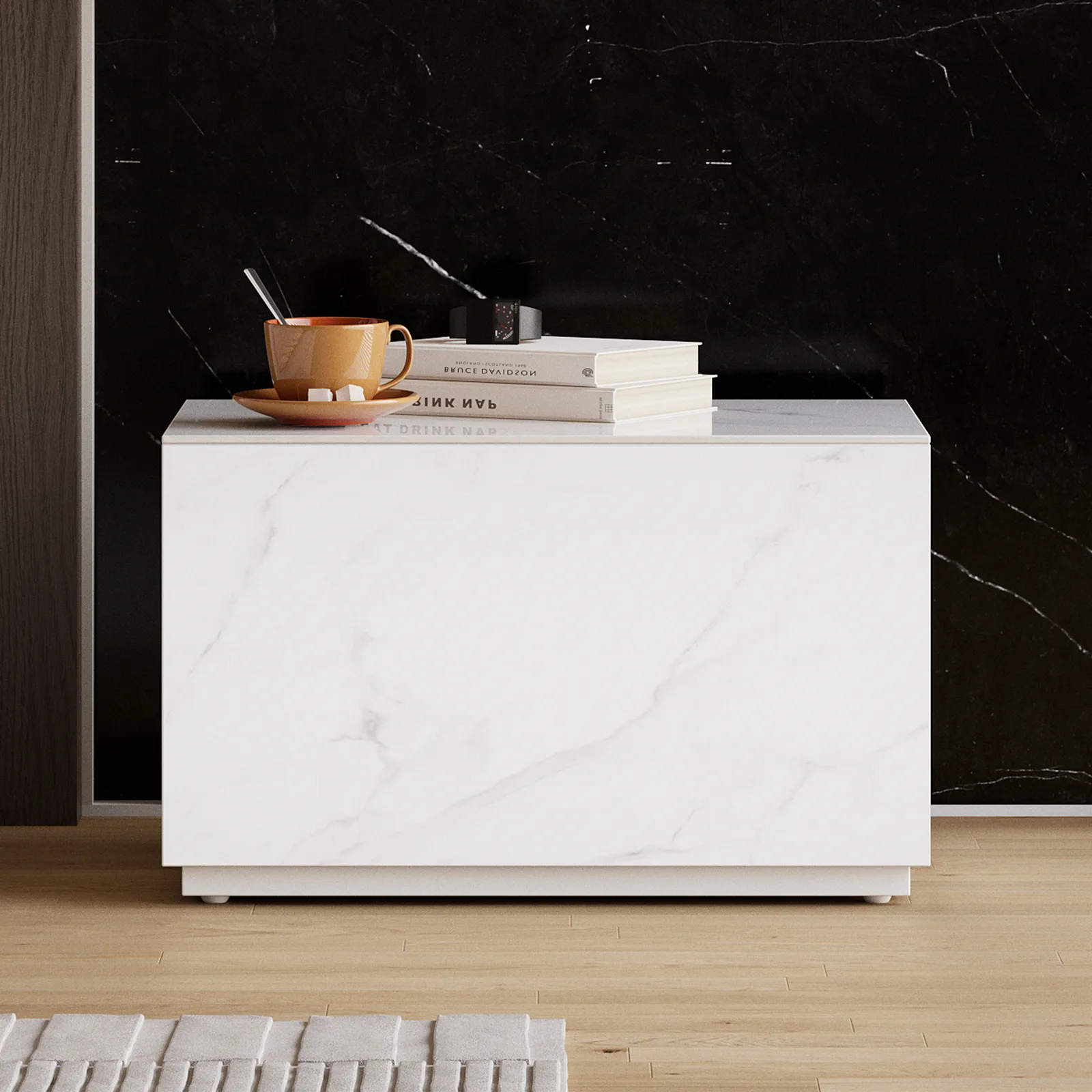 Modern White 60 cm W Sintered Stone Bedside Table 1 Drawer Bedside Table
