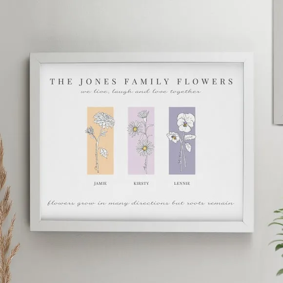 Personalised Birth Flower Family of 3 Framed Print