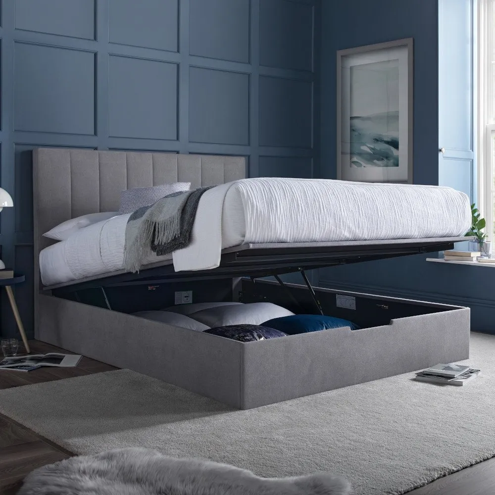 Lincoln Connect - King Size - Ottoman Storage Bed - Grey - Fabric - 5ft - Happy Beds
