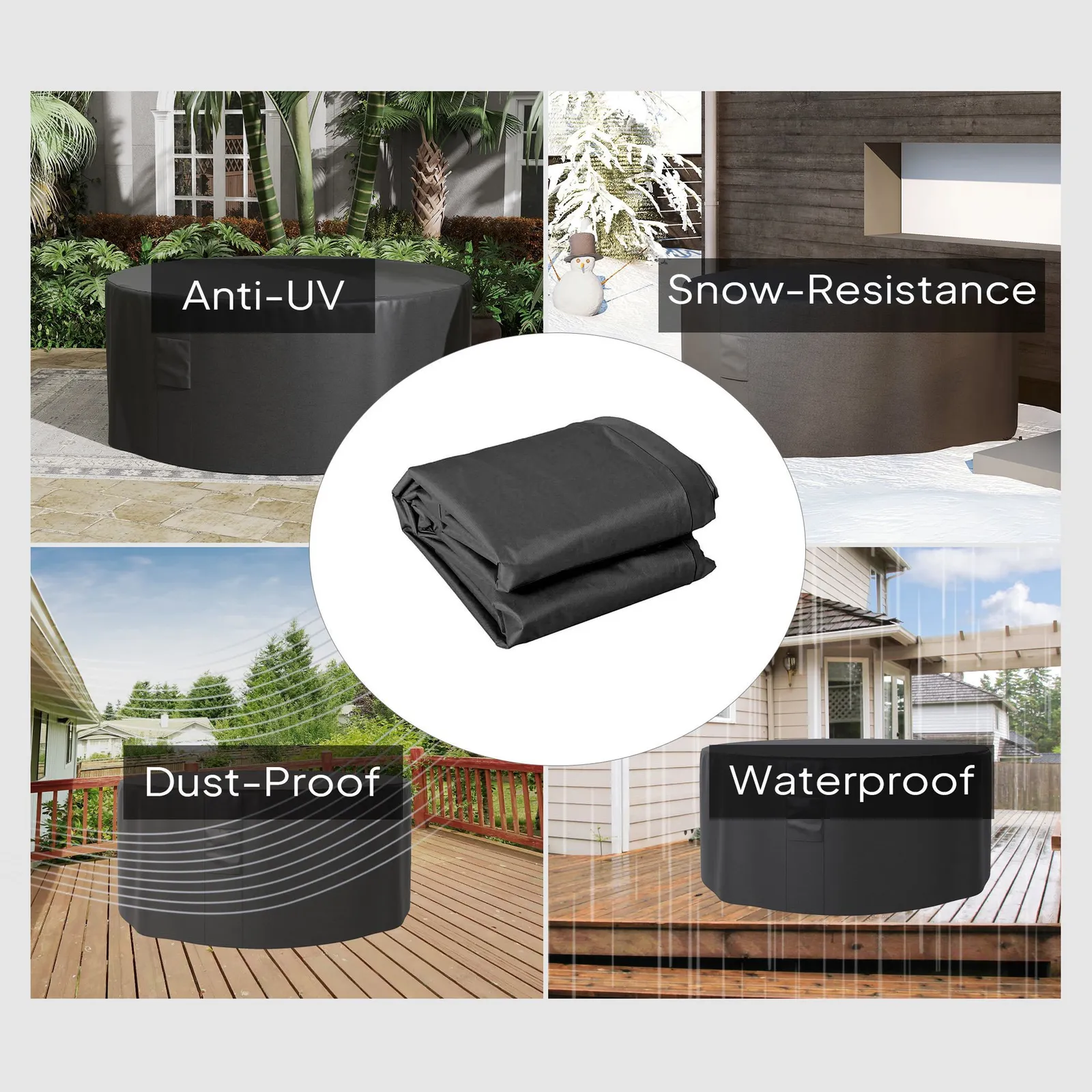 OUTSUNNY Large Outdoor Set Round Cover Garden Furniture Waterproof in Black 4