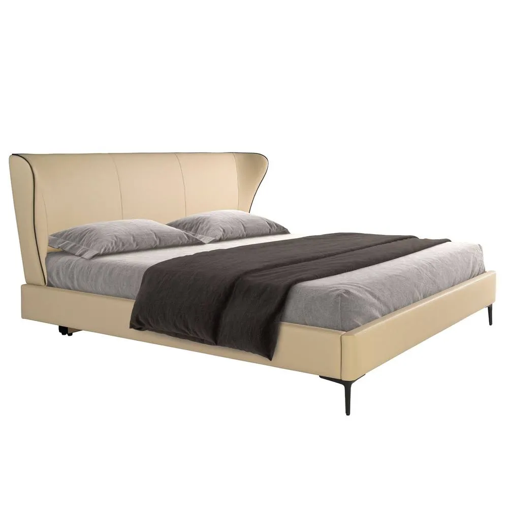 Angel Cerda Cream Leatherette Double Bed Fits 180x200 cm Mattress in Beige 6