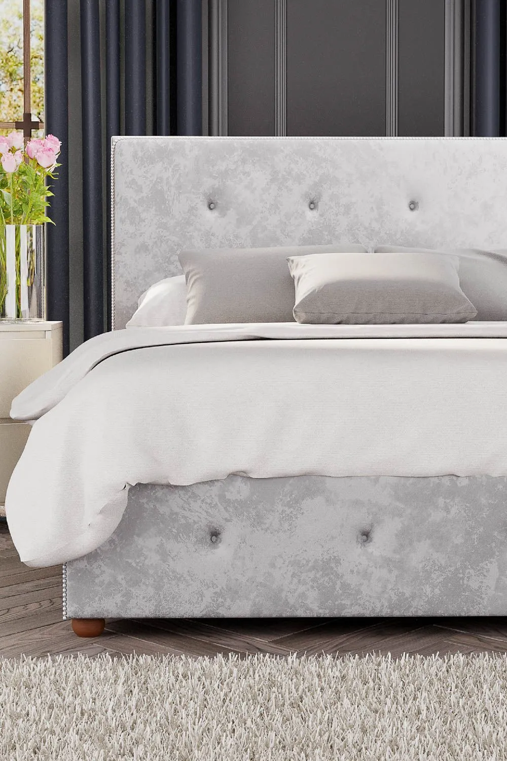 Laurence Llewelyn-Bowen Hesper Ottoman Storage Bed in Mirazzi Velvet Fabric, Custom Made in Silver