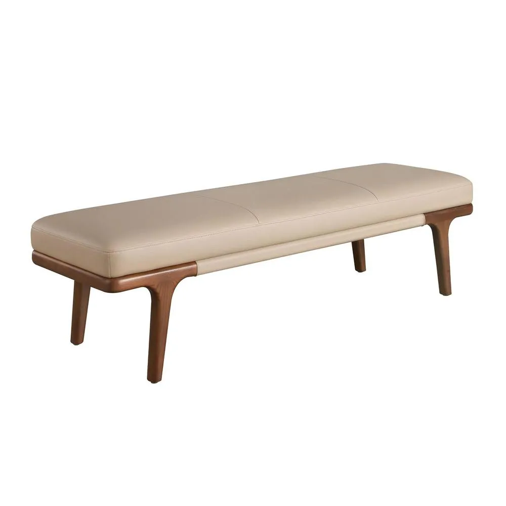 Angel Cerda Mink Leatherette Bench Walnut Legs, 1625043 cm in Beige