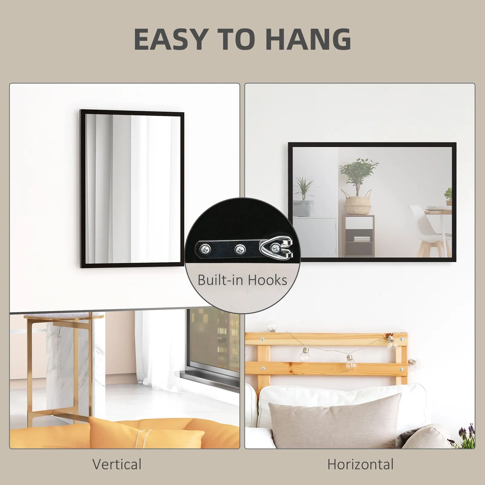 HOMCOM Decorative Rectangular Wall Mirror, Wall-Mounted Bathroom Mirror for Living Room, Bedroom, Hallway, Black 6