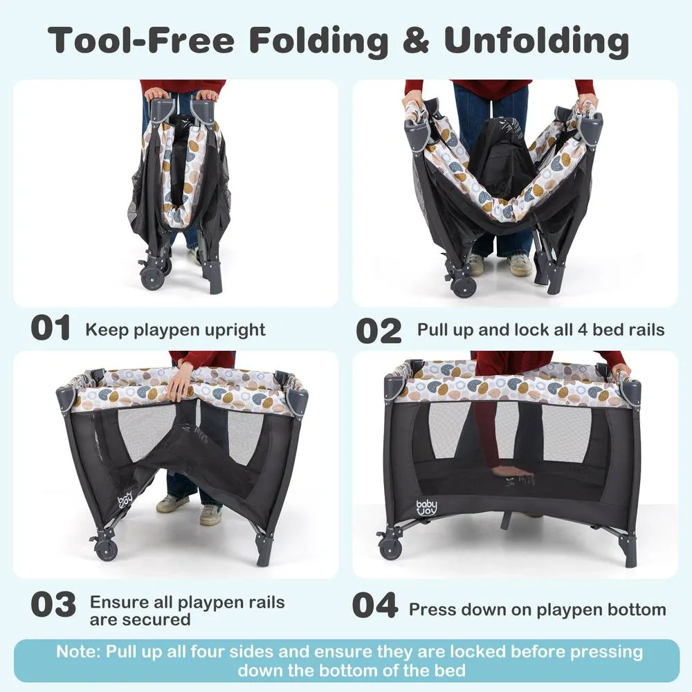 Costway Foldable Pack &Play Portable Baby Playard w/Rocking Bassinet&Music Box in Blue 5