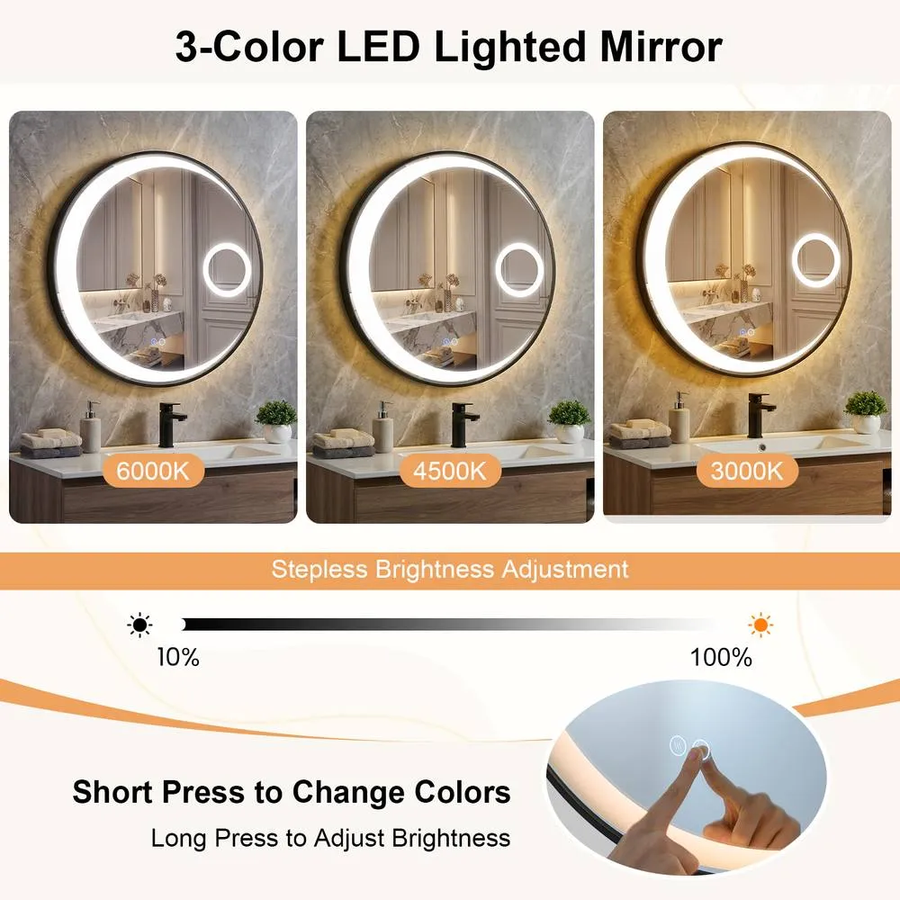 Costway 60 cm Round LED Bathroom Mirror with Anti-Fog Function in Black 4