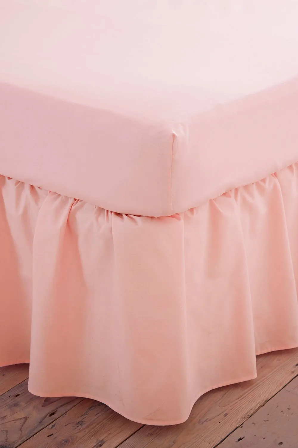 Martex Poetry Plain Dye Polycotton Platform Valance Sheet Frilled in Peach