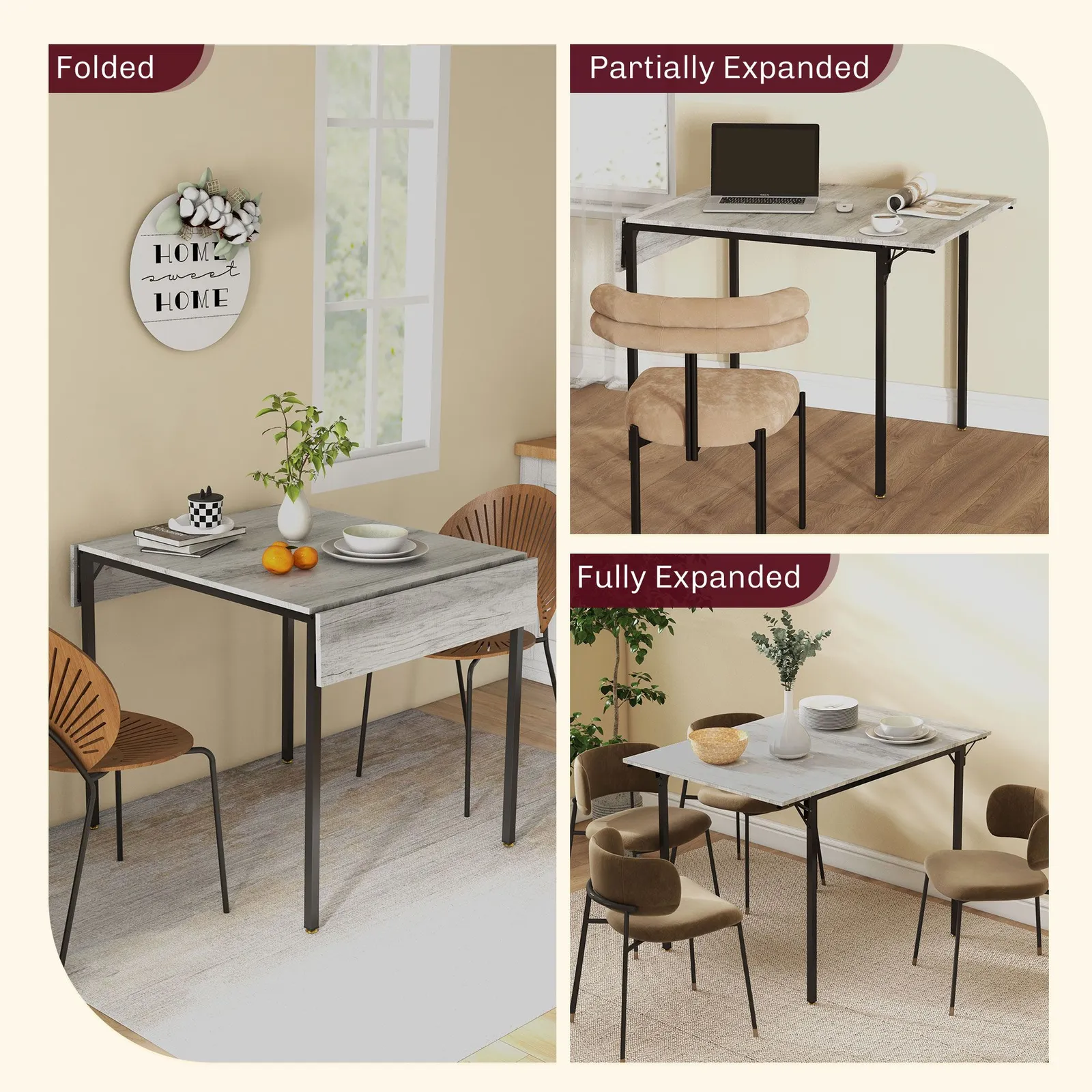 HOMCOM Folding Dining Table, Drop Leaf Table for 2-4 People, Grey 4