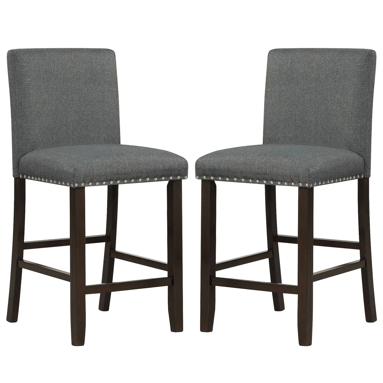 Costway Set of 2 Bar Stools Upholstered Bar Chairs Pub Stool Chair Kitchen Dining Chair in Grey