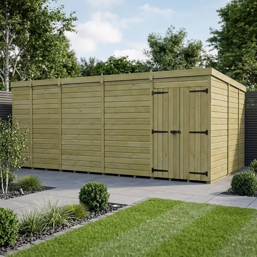 Buttercup Farm 17ft x 9ft Pent Garden Shed Double Door No Windows - Timber in Brown 2