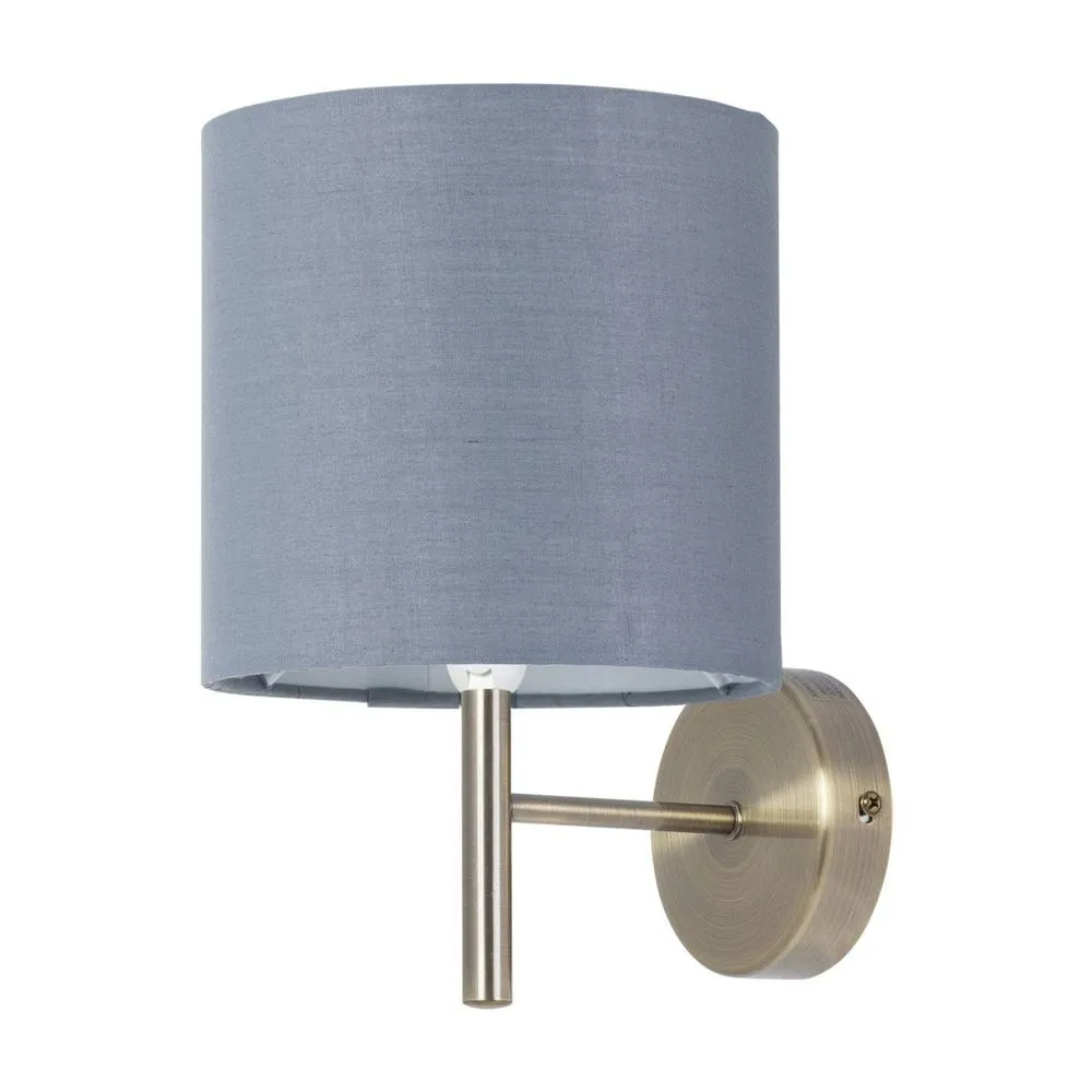 First Choice Lighting Set of 2 Brea - Antique Brass Wall Lights with Grey Cotton Shades in Gold 2