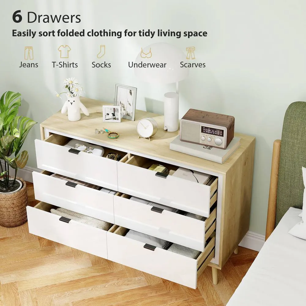 HOMCOM Storage Cabinet with 6 Drawers & 5 Legs, High Gloss White 4