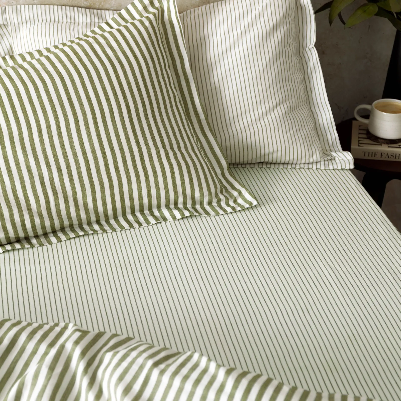 Yard Hebden Narrow Stripe 100% Cotton Fitted Sheet in Olive