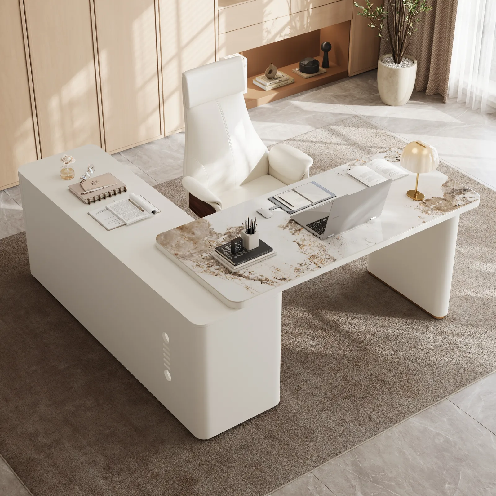 Artis 180 cm L-Shaped Sintered Stone Top Executive Desk with Right Hand Return