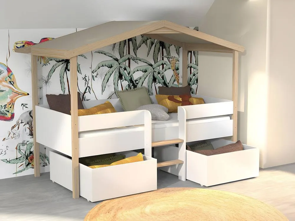 Vente-unique Cabin Bed With Drawers - 90 X 190 Cm - Lime Wood - White & Oak in Light Oak 5