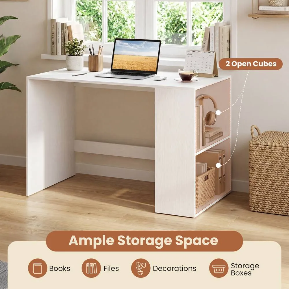 Costway Modern Writing Desk 2 Storage Shelves Computer Workstation White/Natural in White 6