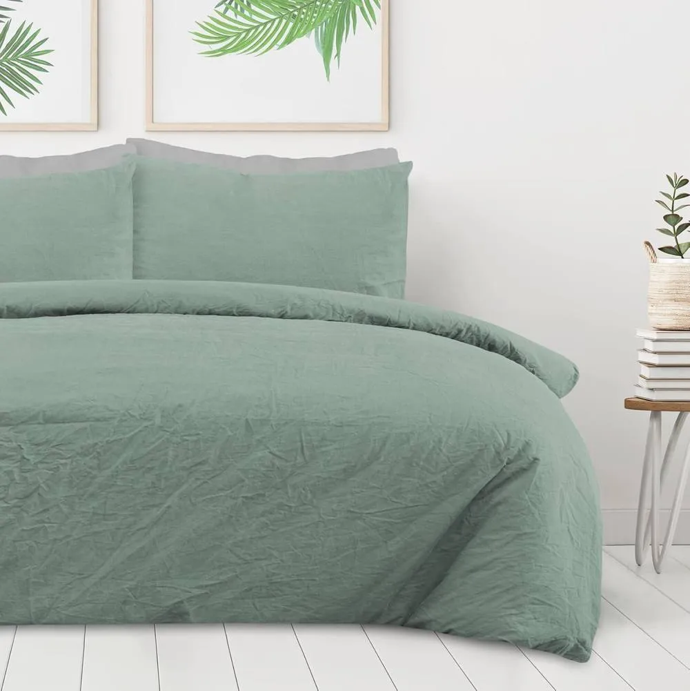 Smart Living Luxury Pure Cotton Plain Dye Duvet Cover With Pillowcase in Green 2