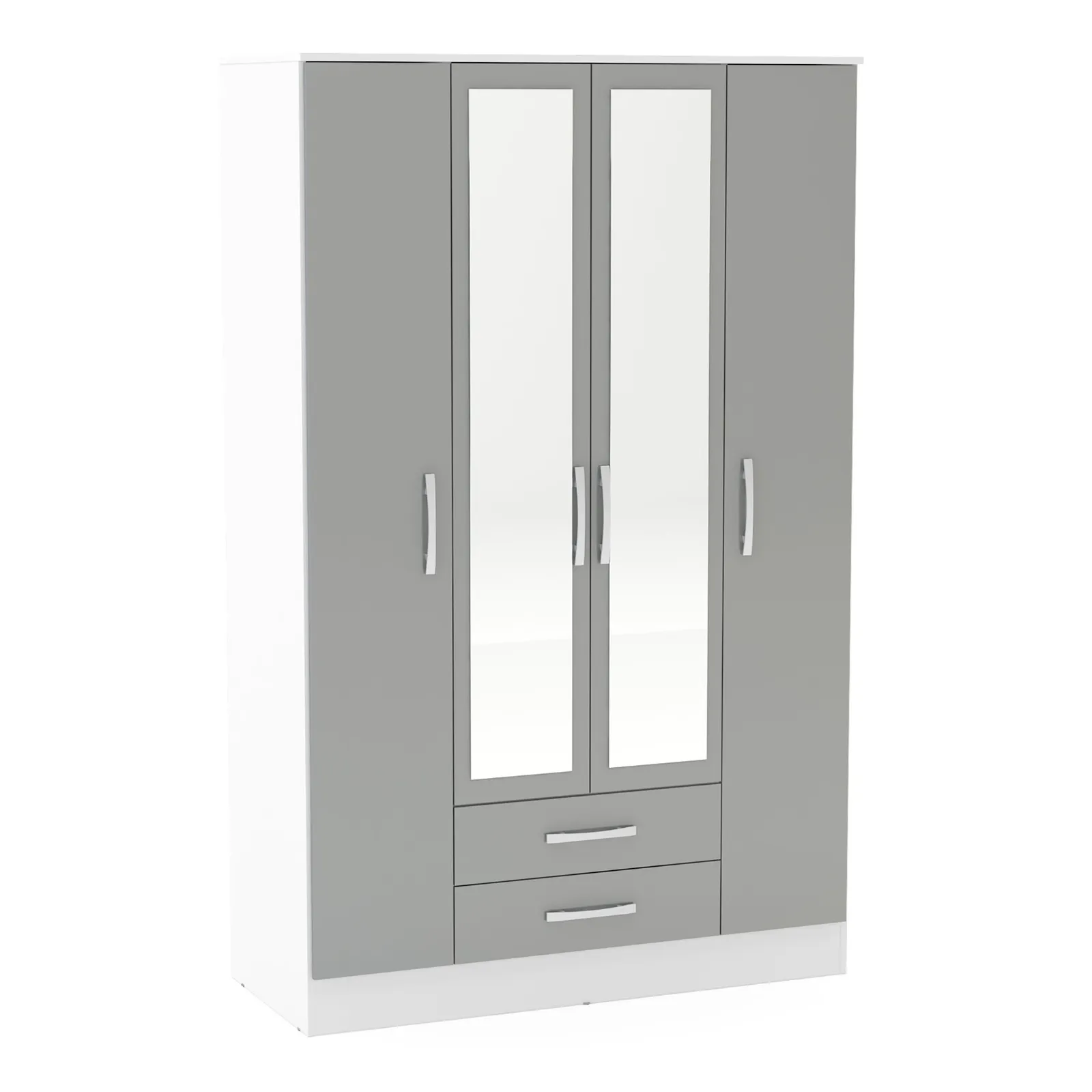 Lynx Mirrored 4 Door Mirrored Wardrobe Grey