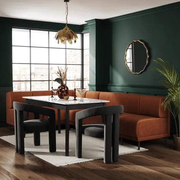 Mae Matte Plush Velvet Right Hand Dining Bench Orange Bundle 2
