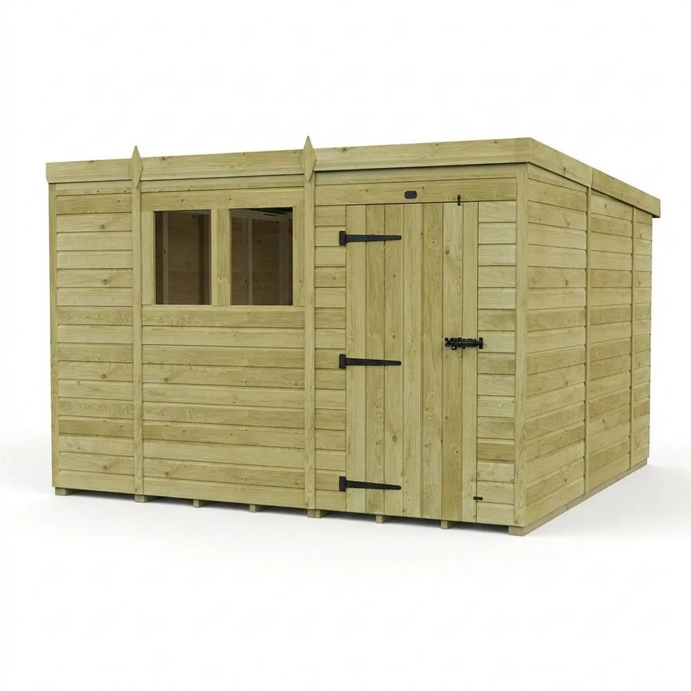 Buttercup Farm 10ft x 10ft Pent Garden Shed Single Door With Windows - Timber in Brown