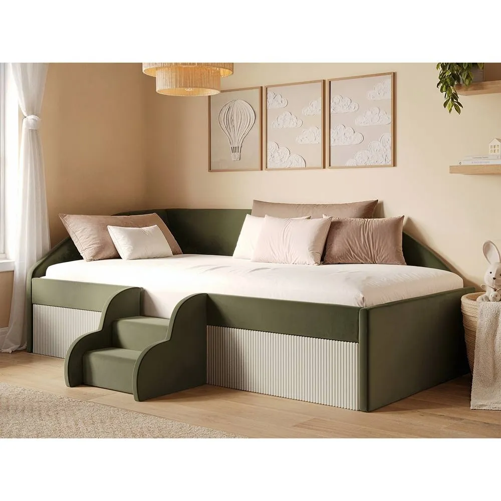 Flair Aviana Velvet Low Sleeper Bed with Beige Cord in Green 1