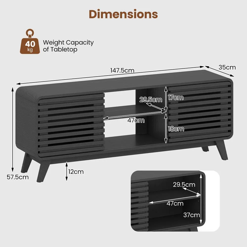 Costway TV Stand for 65" TVs Mid Century Modern Entertainment Center in Black 2