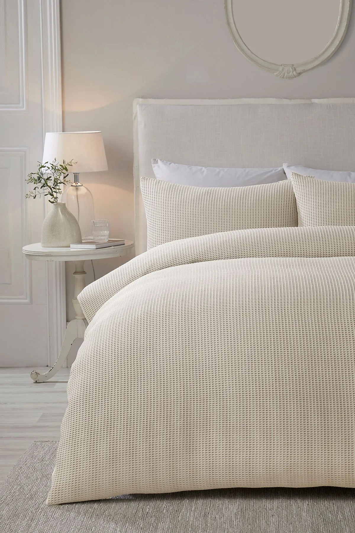 Serene 'Lindly' Waffle Duvet Cover Set in Natural