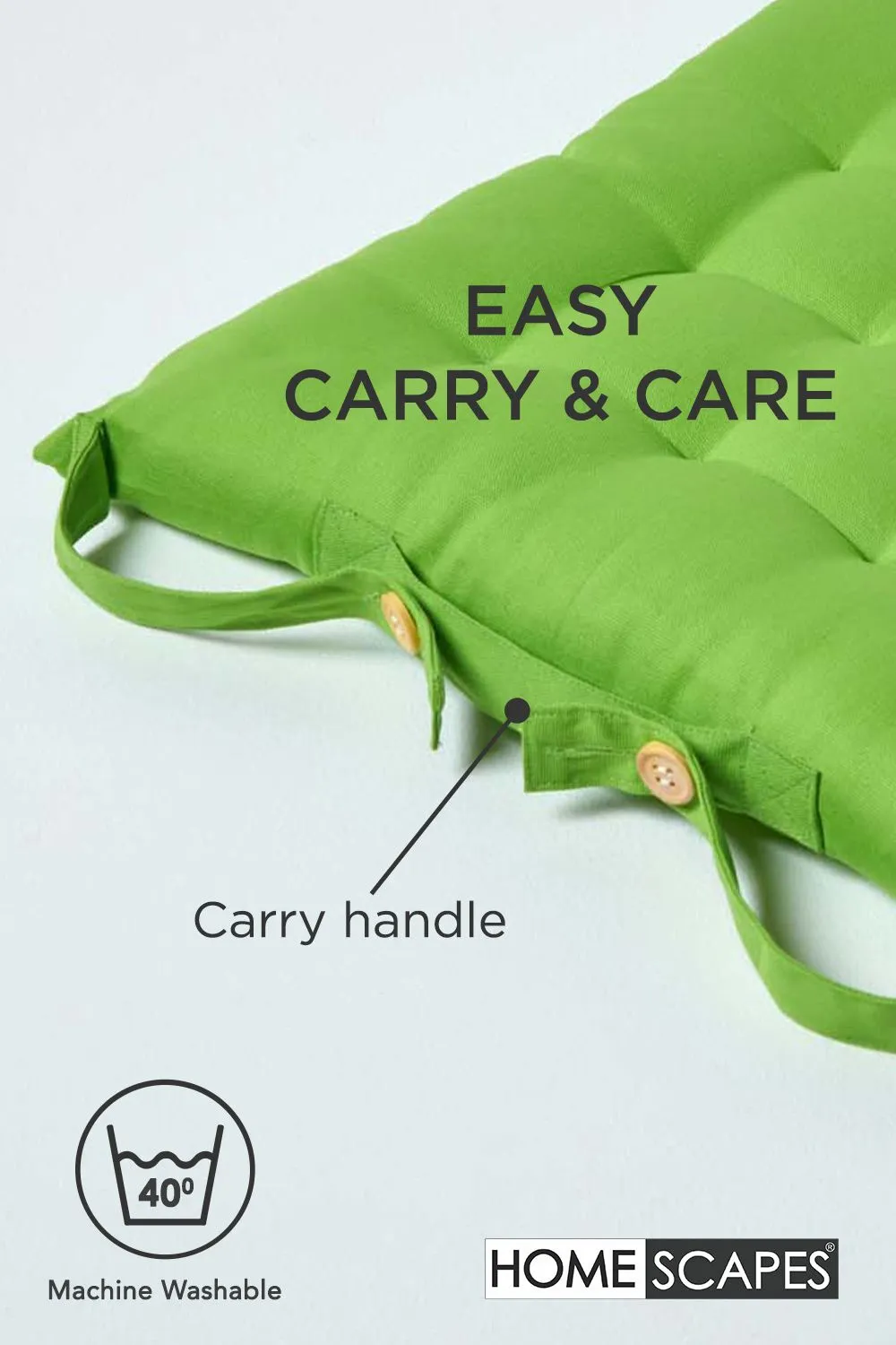 Homescapes 4 Pack Seat Pads Luxury 100% Cotton Indoor Outdoor Garden Cushion, 40cm in Lime 6