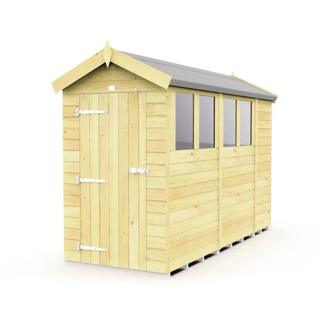 Buttercup Farm 4 x 10 Feet Apex Shed - Single Door W/ Windows - L302 x W118 x H217 cm in Brown