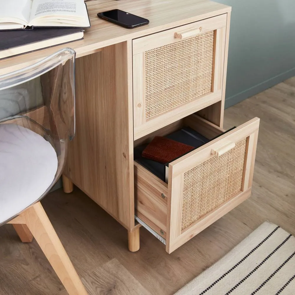 sweeek 2-drawer woven rattan desk in Beige 4