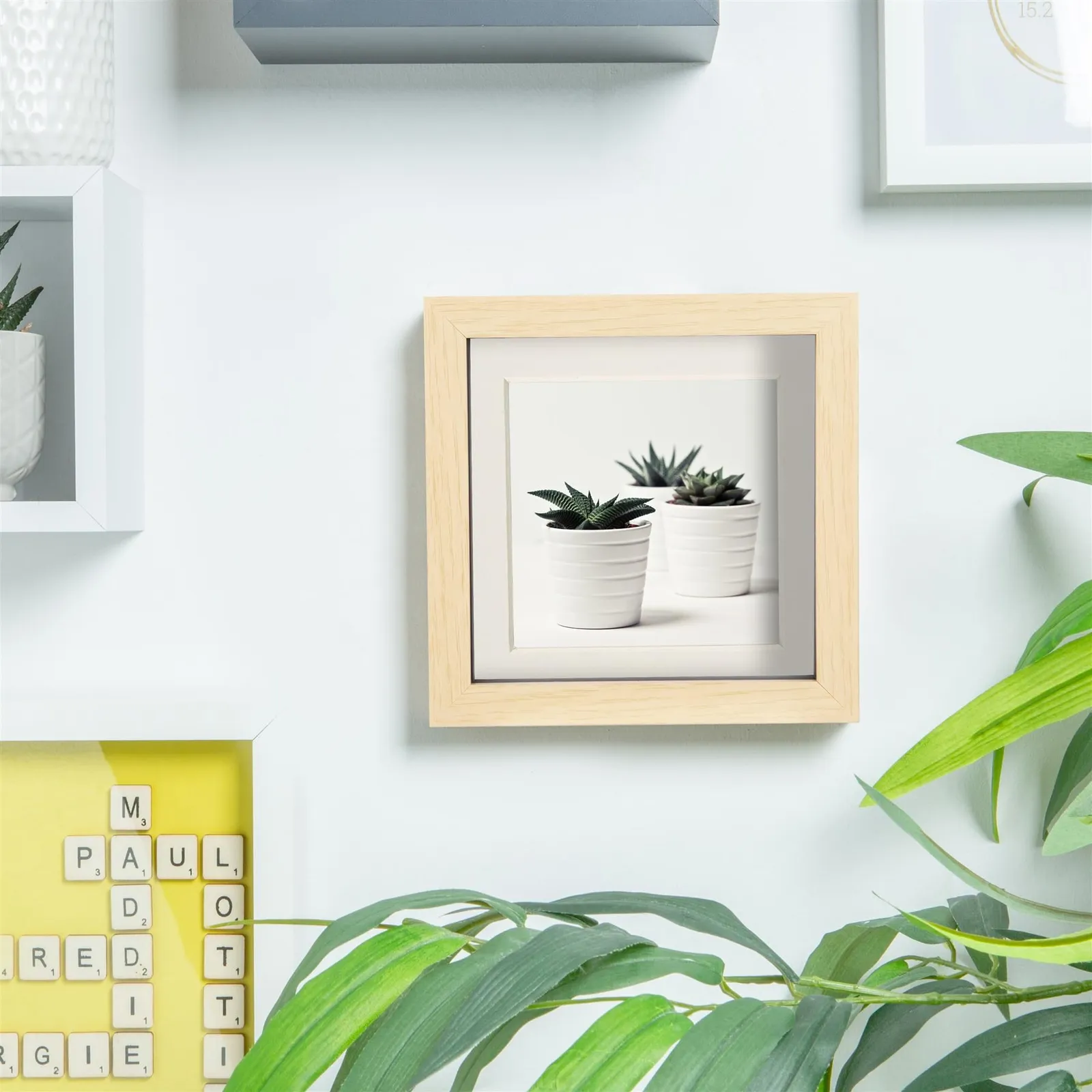 Nicola Spring 6" x 6" 3D Box Photo Frame - 4" x 4" Mount - Light Brown in Ivory 6