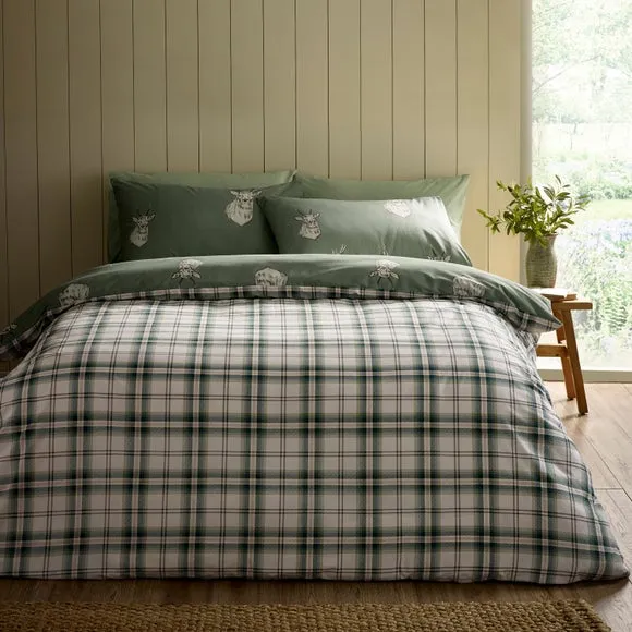 Catherine Lansfield Stag Check Polycotton Duvet Cover & Pillowcase Set 3