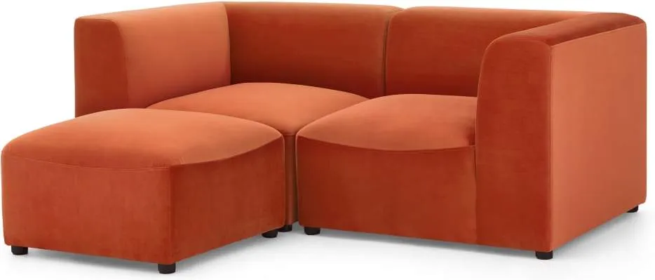 Juno 2 Seater Sofa with Footstool, Flame Orange Velvet