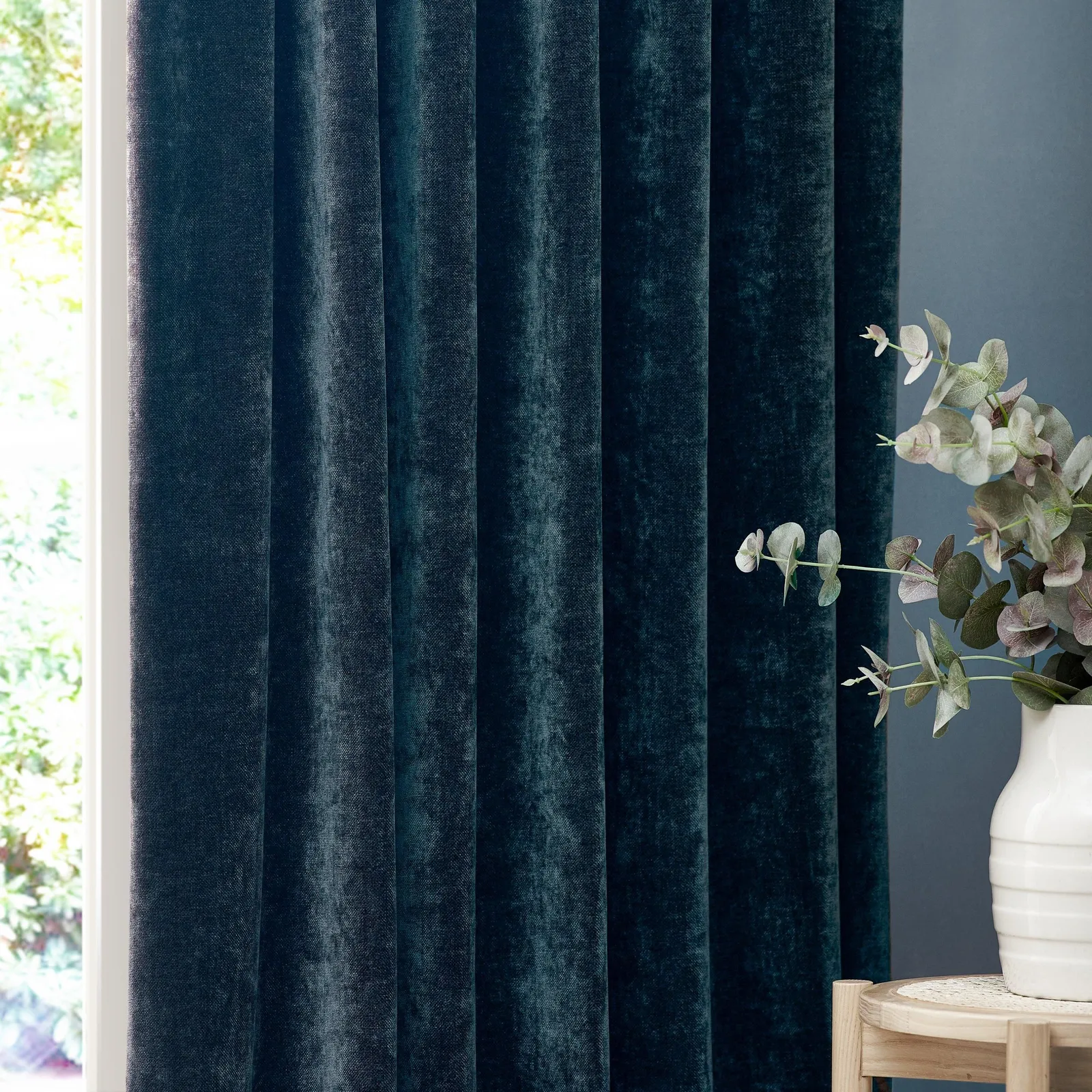 Yard Heavy Chenille Velvet Room Darkening Pencil Pleat Curtain Pair in Navy 3