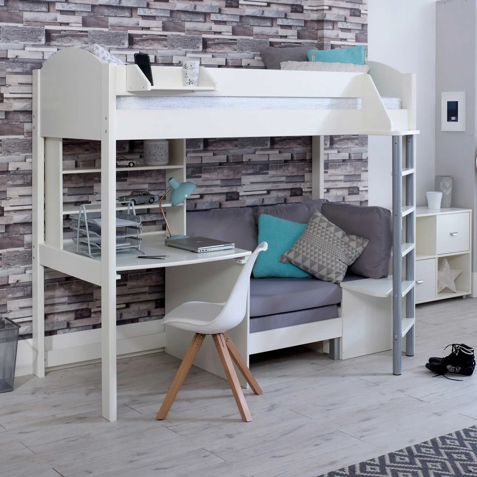 Nova C Childrens Highsleeper Bed with Desk, Bookcase and Futon