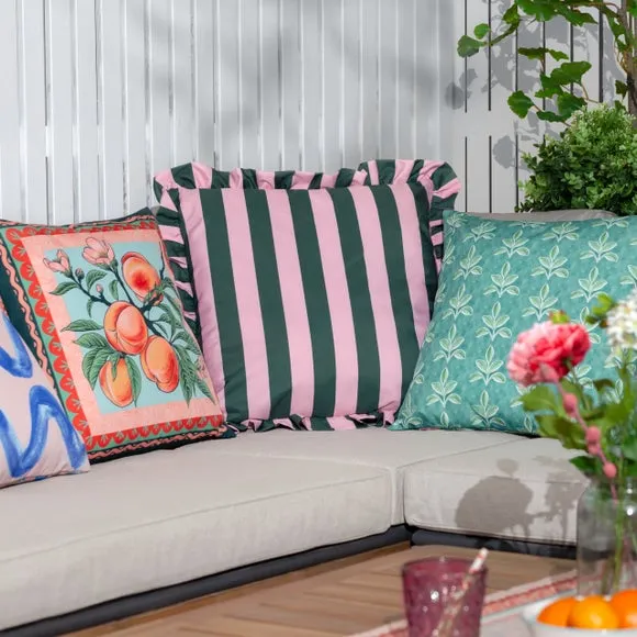 Palm Royal Stripe Ruffle Outdoor Square Cushion 5