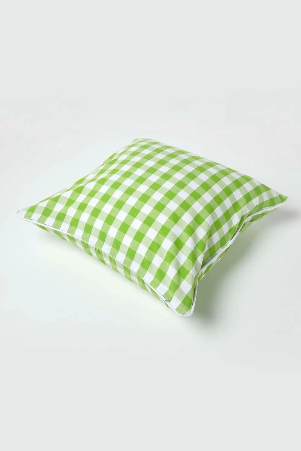 Homescapes Block Check Cotton Gingham Cushion Cover in Green 4