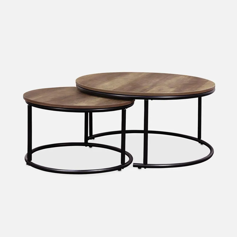 sweeek Pair Of Round Nesting Coffee Tables In Wood Effect in Light Brown 2